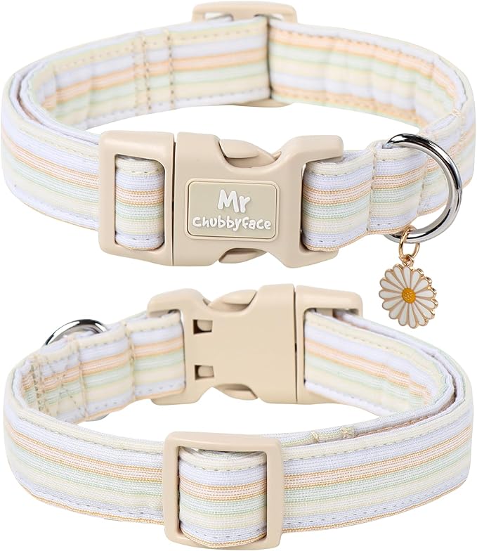 Cotton Dog Collar, Cute Orange Summer Puppy Collar with Plastic Buckle, Adjustable Soft Natural Fabric Pet Collar for Small Medium Large Dogs