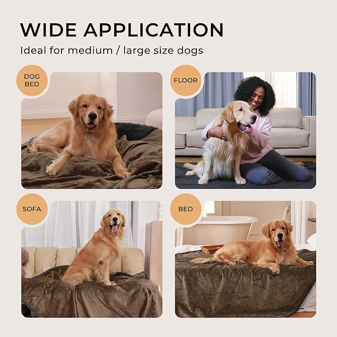 Luciphia Waterproof Blanket for Large Dogs Liquid Proof Furniture Protector Washable Pet Reversible Bed Cover for Couch Soft Sherpa Fleece Cat Blanket for Small Medium Khaki X-Large（85" x 57"）