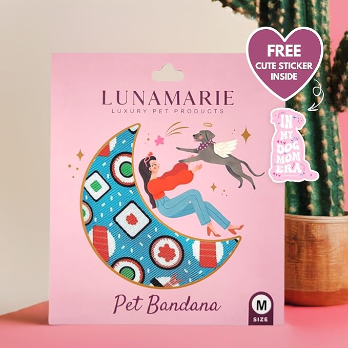 Luxury Pet Birthday Bandanas -Premium & Silky Poly Fabric | 100% Handmade | Custom Shape Dual Layered (Sushi, Small)