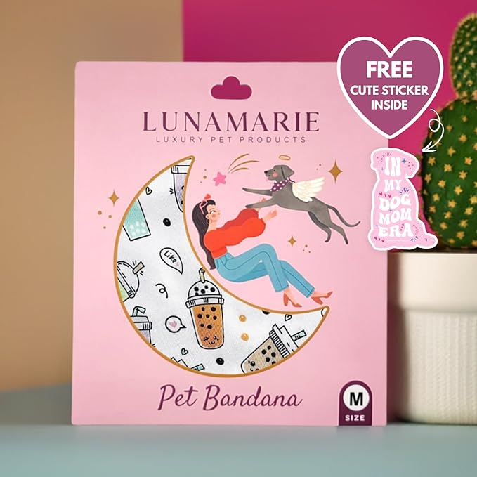 Luxury Pet Birthday Bandanas -Premium & Silky Poly Fabric | 100% Handmade | Custom Shape Dual Layered (Boba, Small)