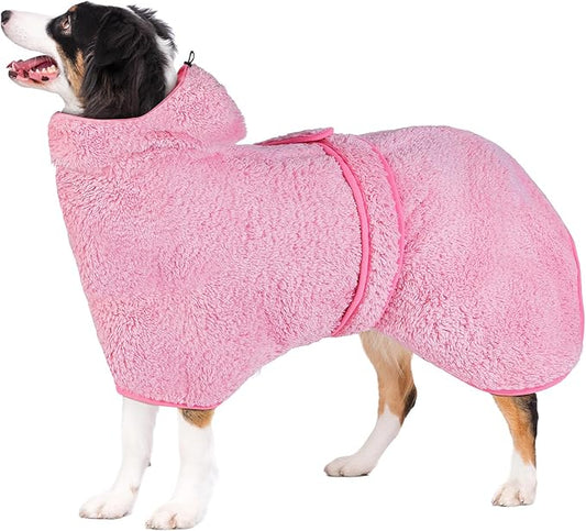 Bienbee Soft Dog Bathrobe，Super Absorbent & Quick-Drying Dog Robe with Hood, Cozy Drying Coat for After Bath, Pink XXL