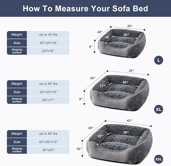 JOEJOY Rectangle Dog Bed for Large Medium Small Dogs Machine Washable Sleeping Dog Sofa Bed Non-Slip Bottom Breathable Soft Puppy Bed Durable Orthopedic Calming Pet Cuddler, Multiple Size, Grey