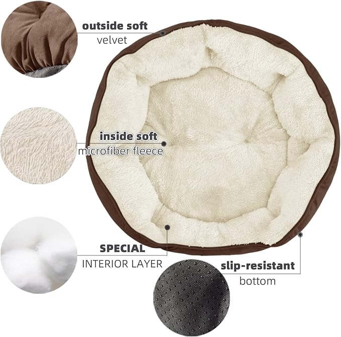 Asvin Small Dog Bed for Small Dogs, Cat Beds for Indoor Cats, Pet Bed for Puppy and Kitty, Extra Soft & Machine Washable with Anti-Slip & Water-Resistant Oxford Bottom, Brown, 20 inches