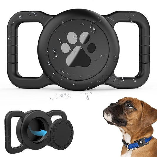 SANKALA Airtag Dog Collar Holder, [1 Pack] Waterproof Dog Airtag Holder, Silicone Full Body Covered Anti-Lost Protective Apple Air Tag Holder for Pet Collar - Fits All Width Collars, Black