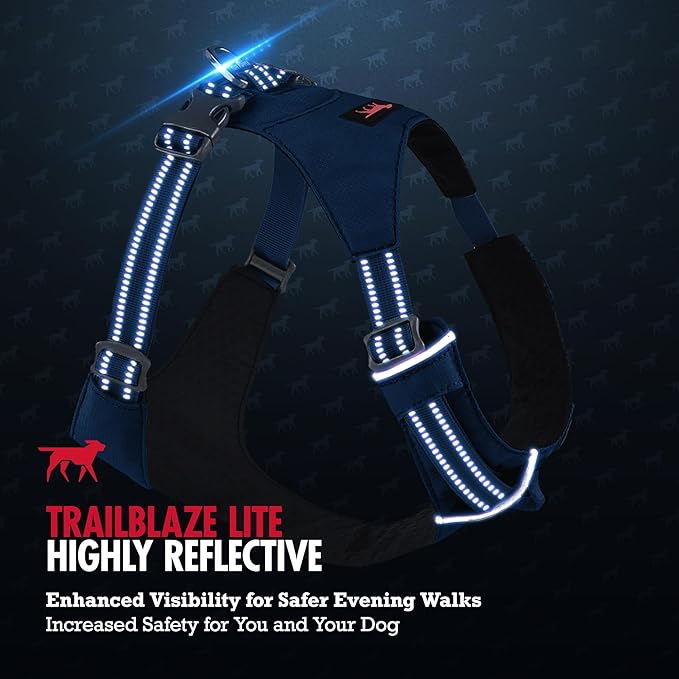 Tuff Pupper Lightweight Dog Harness for Walking | Front & Back Leash Clips | 4-Way Adjustable Fit | Reflective Trim | Easy On/Off Buckles | Lightweight & Breathable | No Pull Design (Medium, Blue)