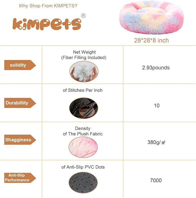 Dog Calming Beds for Small Medium Large Dogs - Round Donut Washable Puppy Dog Bed, Anti-Slip Faux Fur Fluffy Donut Cuddle Anxiety Cat Pet Bed(28'' Color)