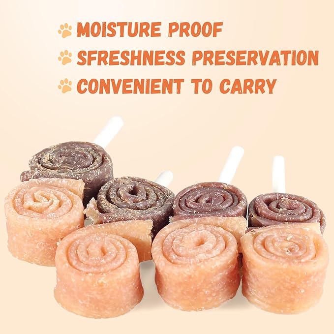 Dog Treats Large Breed, Chicken Duck Big Roll with Rawhide Stick, Healthy and Chews Long Lasting High Protein Training Treats, Triple Flavor Chewy Snacks for Medium Large Dogs 4 Counts