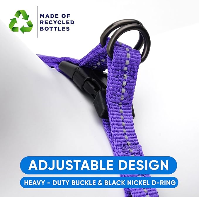 Pawtitas Recycled Dog Harness with Reflective Stitched a Puppy Harness Made from Plastic Bottles Collected from Oceans Large Purple Quartz