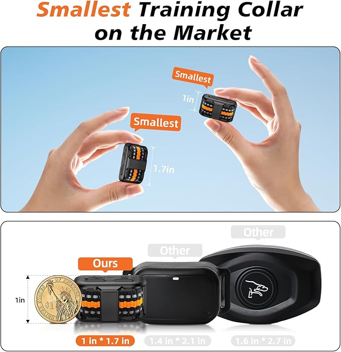 Tiniest Dog Shock Collar, Lightest Dog Training Collar with Remote for Small Dogs 5-15lbs & Medium Large Dogs/Puppies, Waterproof, Rechargeable, 1300ft Range (Orange&Ultra Tiny)
