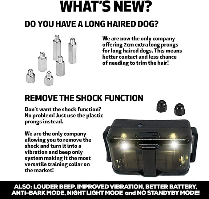 Dog Training Collar with Remote - 3960Ft, Hunting Standard, Removable Shock, LED Light, Vibrate, Anti Bark, Beep Mode, Rechargeable Waterproof E Collar for All Dogs Over 15lbs