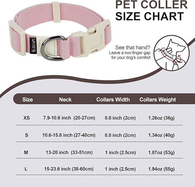 Breathable Small Dog Collar, Adjustable Pet Girl Boy Collars with Quick Release Buckle D-Ring, Soft Comfortable Colorfast Pink Puppy Coll'ar for XS Small Medium Large Dogs(S, Beige)