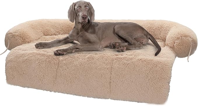 Fluffy Plush Calming Dog Bed Couch Cover Washable for Furniture Protector for Dogs Up to 100 Lbs,Beige