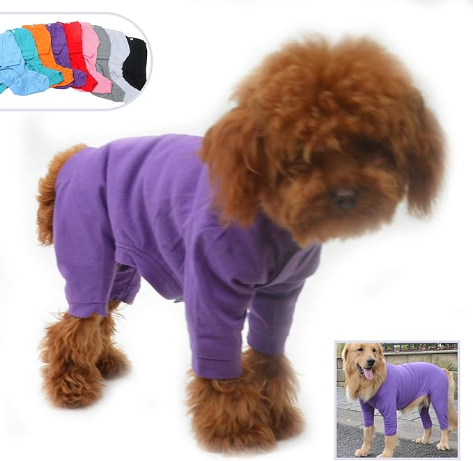 Lovelonglong Four Feet Dog Lightweight Pajamas, Pure Cotton Dog Jumpsuits 4 Legs Dog Onesies T-Shirt Stylish PJS Puppy Costume for Large Medium Small Dogs Purple M