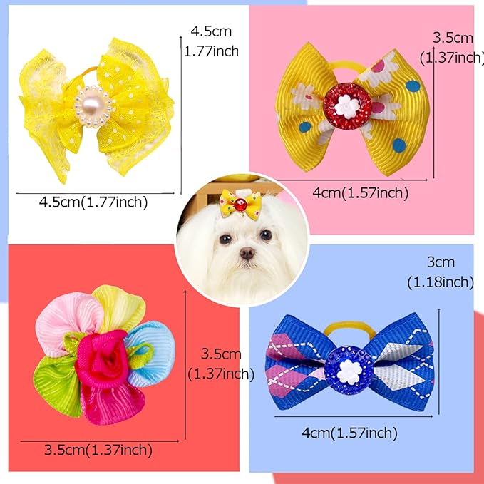 100pcs Dog Hair Bows, Bulk Pet Small Dog Bows Girl with Rubber Bands, Tiny Dog Hair Grooming Bows, Mix Dainty Puppy Dog Bows, Handmade Yorkie Dog Bows for Dog Hair Accessories