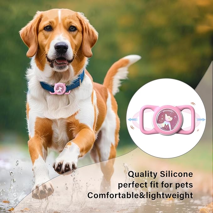 Waterproof Airtag Dog Collar Holder, Silicone & ABS Airtag Holder for Dog & Cat Collars, Ultra-Durable, Lightweight and Protective Airtag Case (Pink-1, Regular)