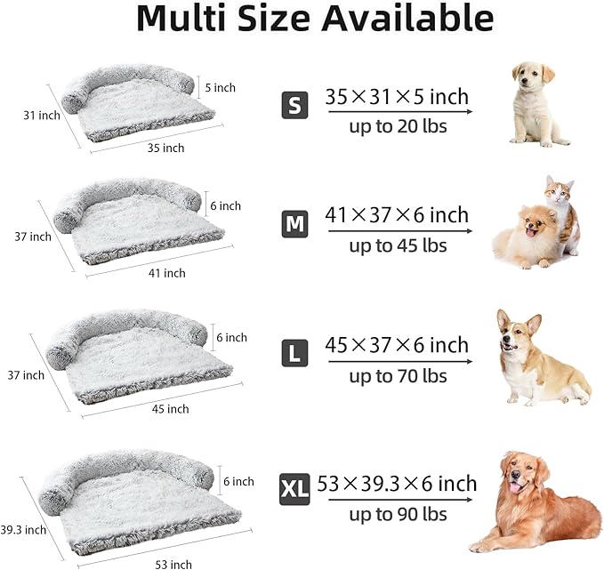 Calming Dog Bed Fluffy Plush Dog Mat for Furniture Protector with Removable Washable Cover for Large Medium Small Dogs and Cats (Large, Light Grey)