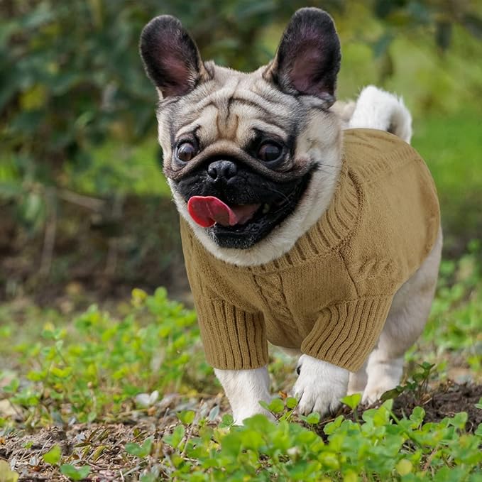 Queenmore Large Dog Sweater for Pitbull & Labrador, XXL Warm Knitted Pet Sweatershirt for Boy & Girl Dogs (Brown, 2XL)