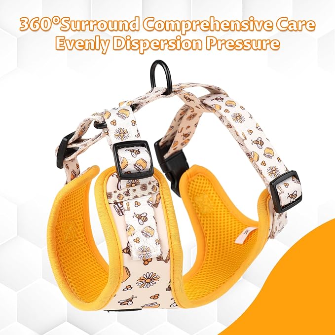 Dog Cat Harness and Leash Set, Puppia Soft Mesh Padded and Adjustable Puppy Vest Cute Dog Clothes Escape Proof Easy Walk Pet Accessories (Honeybee, L (Neck 15.7"-21"; Chest 19.6"-28.3"))