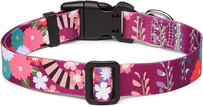 Adjustable Dog Collar with Patterns, Ultra Comfy Soft Nylon Breathable Pet Collar for Small Dogs (XS, Colorful Flower)
