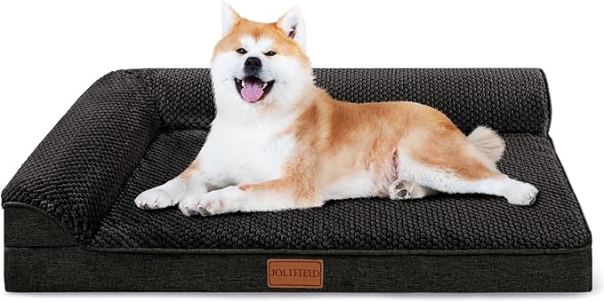 Orthopedic Jacquard Dog Bed for Medium Dogs, Waterproof L Shaped Medium Pet Sofa Bed with Washable Removable Cover, Non-Slip Soft Warm Comfortable Pet Couch Sleep Mat, 30''X20'' Black