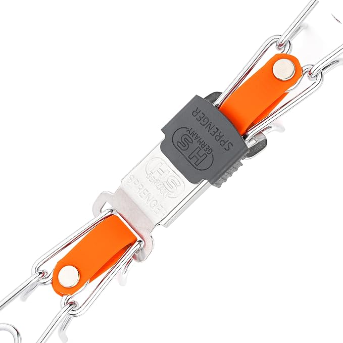 Herm Sprenger Chrome Plated Steel Dog Collar with Quick Release ClicLock Buckle and Biothane Insert Training Collar for Dogs Made in Germany (Hunter Orange, 22in x 3.0mm(Neck Size up to 18-19in))