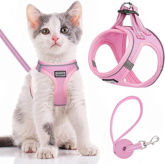 Cat Harness and Leash Escape Proof,Adjustable Soft Mesh Kitten Vest Harness for Walking Reflective Pet Harness for Cat Small Dogs Puppy