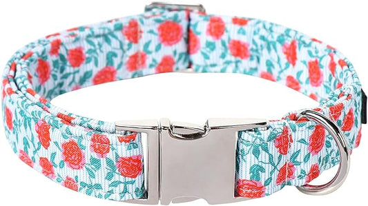 Lionet Paws Dog Collar, Comfortable Adjustable Cute Collar with Metal Buckle for Male Female Dogs, Rose, Medium, Neck 13.5-22 inches
