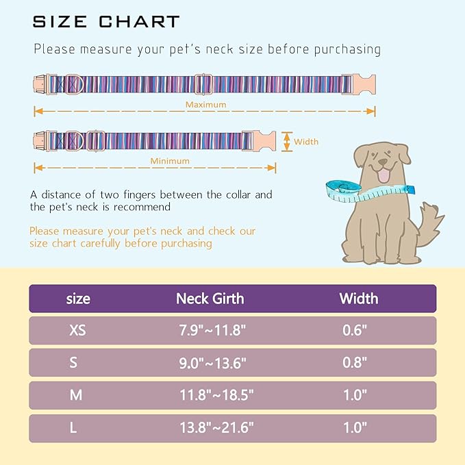 Faygarsle Colorful Striped Pattern Dog Collar for Small Medium Large Dogs Cute Puppy Collars for Female Dogs for Summer Spring Wedding Necklace Girl Dog Collar M