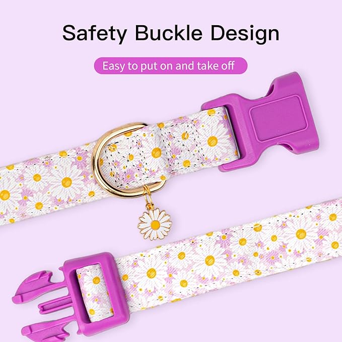 Dog Collars with Buckle Adjustable for Cute Girl Female Boy Dogs,Special Soft and Fancy Dog Pet Collar with Flower Design for Small Medium Large Dogs (S, Light Purple-Flower)
