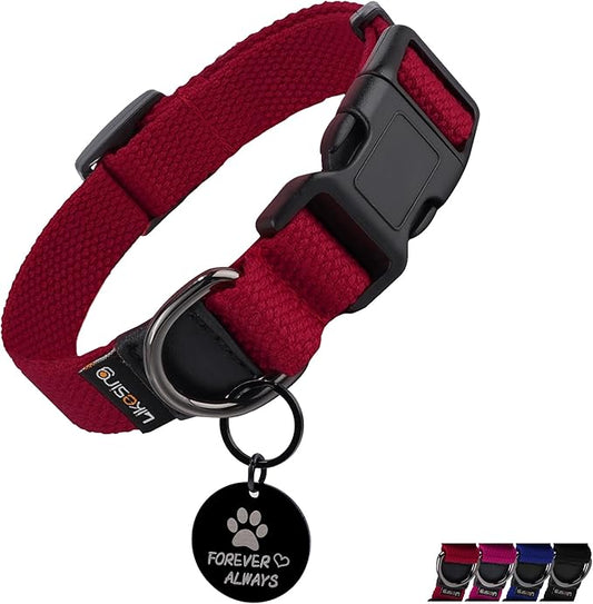 Cotton Soft Dog Collar, Quick Release Dog Collar with Buckle, Heavy-Duty Adjustable Pet Collar for XS Small Medium Large Dog, Colorfast Dog Collars with Removable Tag(S, Red)