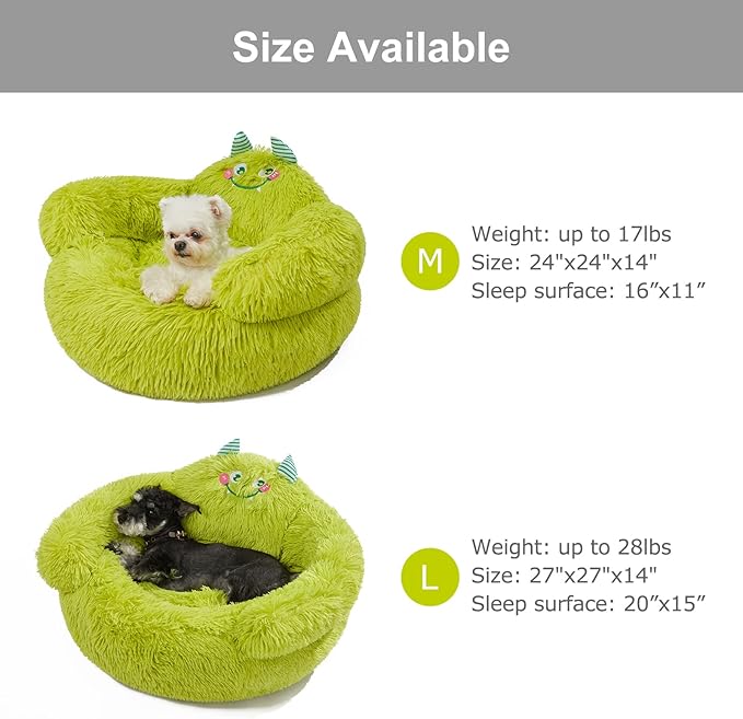 Jiupety Calming Donut Pet Bed, Plush Anti-Anxiety Dog & Cat Bed for Small Pets, Soft Indoor Cuddler Bed with Non-Slip Bottom, Medium (24"x24"x14"), Green