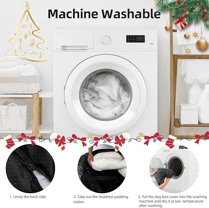 Calming Dog Bed Christmas Throw Blanket Fluffy Plush Dog Mat Furniture Protector Decoration Holiday Throw for Sofa Couch Cover for Large Medium Small Dogs Cats (Medium, Dark Grey)