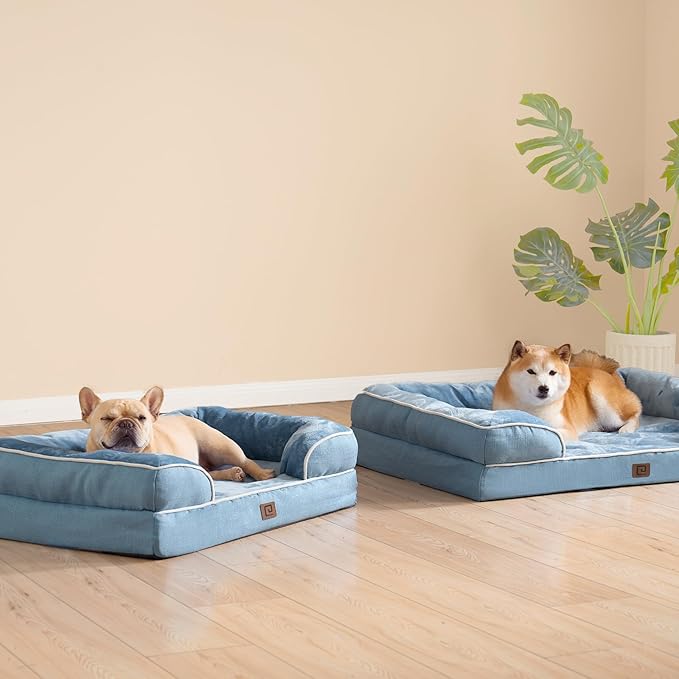 EHEYCIGA Orthopedic Dog Bed for Medium Dogs, Waterproof Memory Foam Medium Dog Beds with Sides, Non-Slip Bottom and Egg-Crate Foam Pet Couch Bed with Washable Removable Cover, Washed Blue