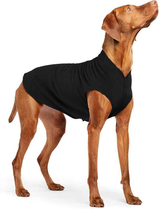 Stretch Fleece Dog Coat, Stretchy Pet Sweater, Machine Washable Pullover for Winter and Fall, Black, 18