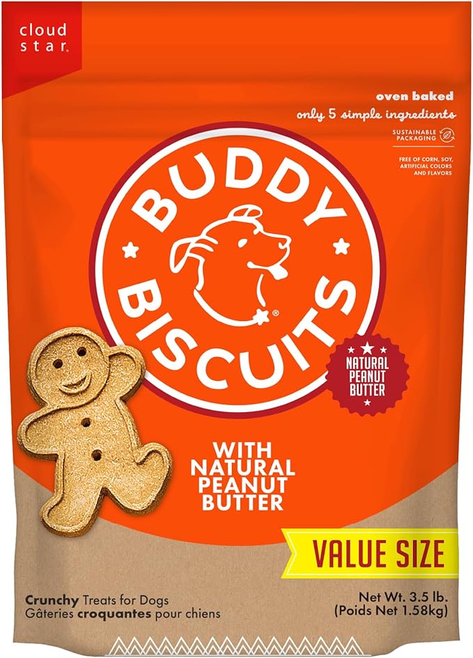 Buddy Biscuit 2 lb Bag of Crunchy Dog Treats, Made with Peanut Butter