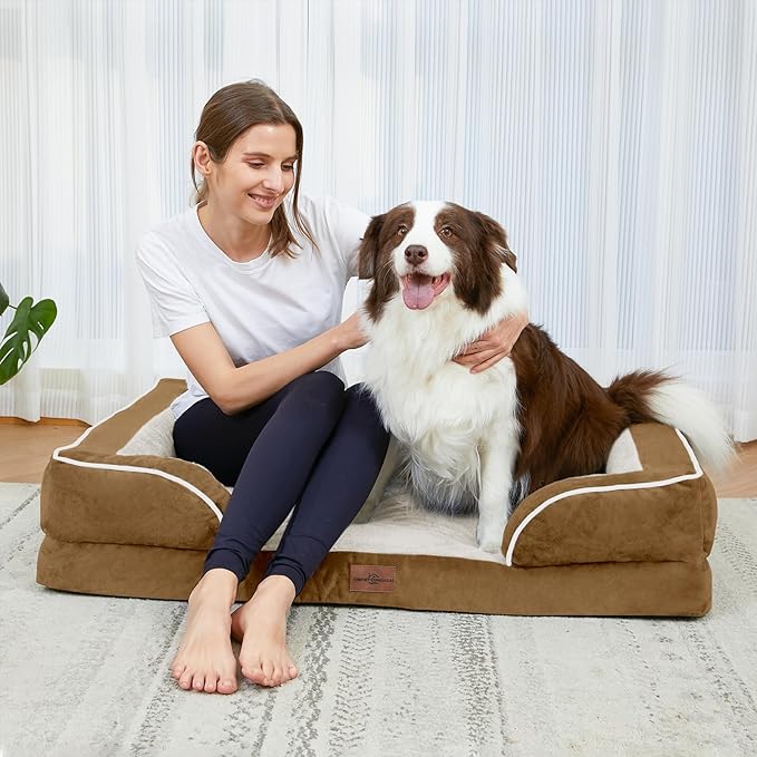 Comfort Expression Large Dog Beds Waterproof Orthopedic Foam Dog Sofa Beds Comfy Pet Bed with Washable Removable Cover & Non-Slip Bottom(Large,Khaki)
