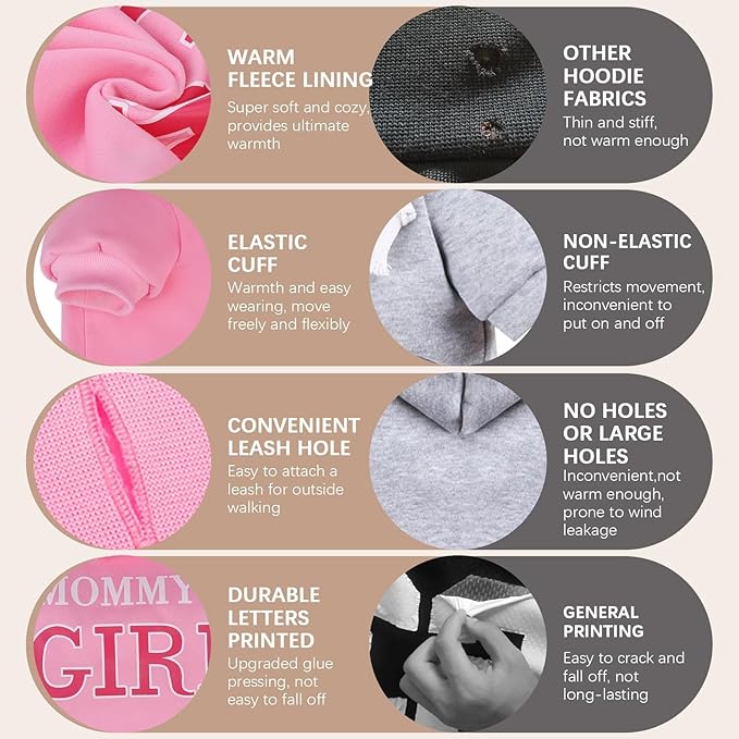 BINGPET Dog Hoodie,Mommy's Girl Lettered Dog Sweatshirt Puppy Sweater Hooded with Leash Hole,Warm Soft Fleece Winter Coat Pet Clothes for Small Medium Dogs Cats Puppies Girl,Pink,M