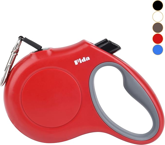 Fida Retractable Dog Leash, 16ft Heavy Duty Pet Walking Leash for X-Small/Small/Medium/Large Dog or Cat up to 110 lbs, Tangle-Free. One-Hand Brake (Large, Red)