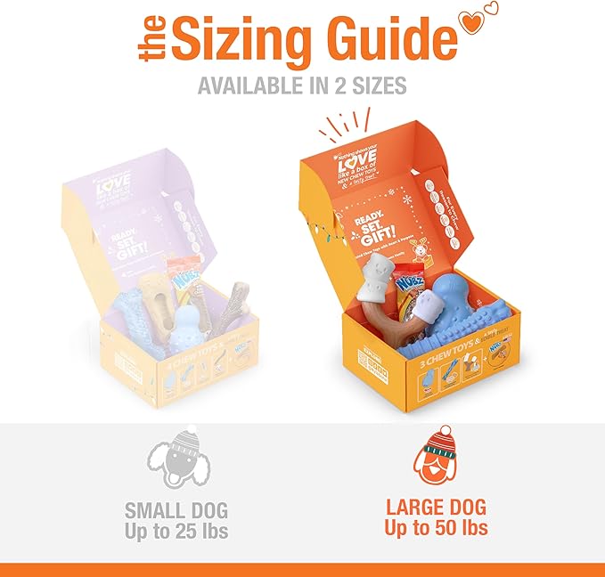 Nylabone Dog Gift Box, Includes 3 Rubber Strong Chew Toys and 1 Natural Treat, Gifts for Dogs, Large - Up to 50 lbs, 4 Pack