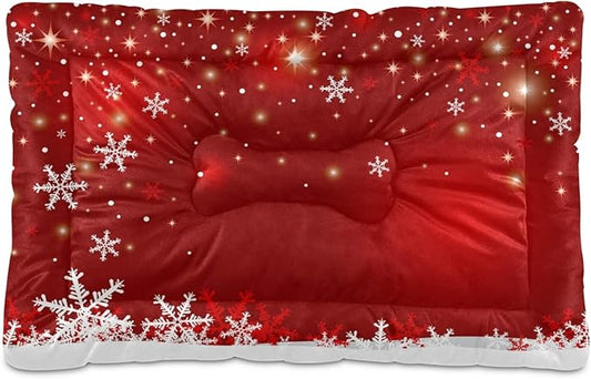 Christmas Snowflakes Pet Bed Soft Crate Mat,Washable Dog Crate Bed Cushion Anti-Slip,Pet Mattress for Small Medium Dogs and Cats Kennel Pad, 36x24inch