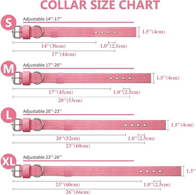 Heavy Duty Tactical Dog Collar - 1.5" Width Military Durable Thick Nylon with Adjustable Metal D Ring & Buckle Working Training K9 Collar for Medium Large Dogs (L(20"-23"), Pink)