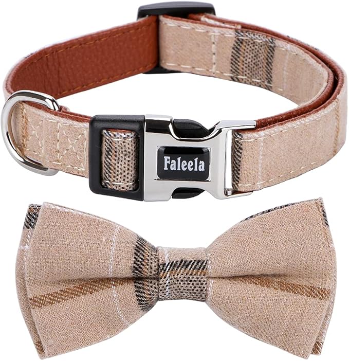 Faleela Soft &Comfy Bowtie Dog Collar,Detachable and Adjustable Bow Tie Collar,for Small Medium Large Pet (L, Brown)