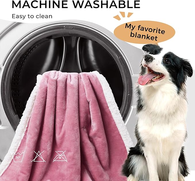 Luciphia Waterproof Blanket for Large Dogs Liquid Proof Furniture Protector Washable Pet Reversible Bed Cover for Couch Soft Sherpa Fleece Cat Blanket for Small Medium Pink White X-Large（85" x 57"）