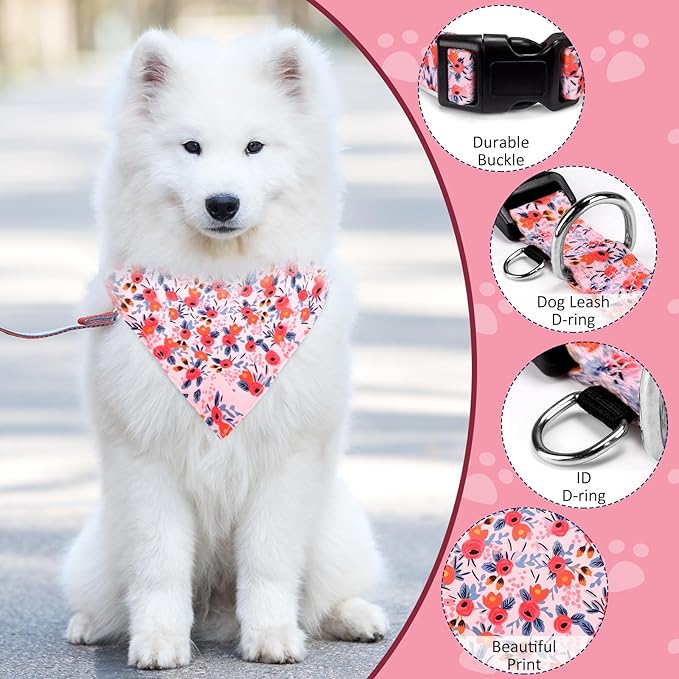 Dog Collars and Bandanas - Soft Adjustable Fancy Floral Boys Girls Puppy Collar for Small Medium Large Dogs.