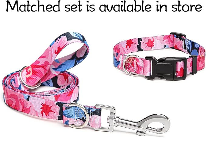Adjustable Dog Collar with Patterns, Ultra Comfy Soft Nylon Breathable Pet Collar for Small Medium Large Dogs (S, Pink Flower)