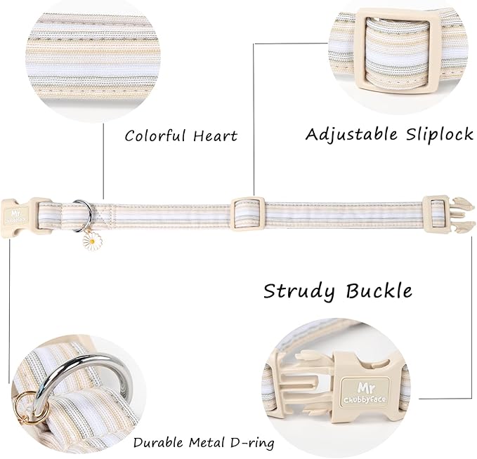 Cotton Dog Collar, Cute Brown Summer Puppy Collar with Plastic Buckle, Adjustable Soft Natural Fabric Pet Collar for Small Medium Large Dogs