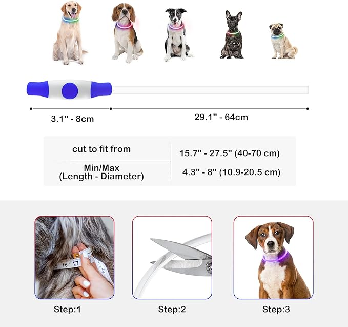 Light Up Dog Collars, Single-Color USB Rechargeable Dlitk LED Dog Collar 1 Count, TPU Cuttable Size Glow Collar for Dogs, Dog Collar Light, Please Do Not Use Fast Charging (Purple)