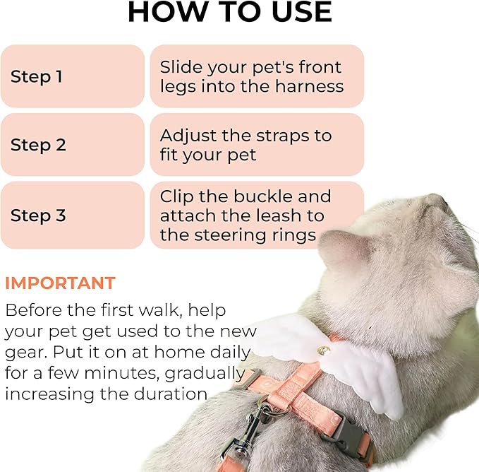 Angel Wings Pet Harness and Leash Set for Dogs & Cats, Adjustable I-Shaped Chest Strap, Padded Anti-Break Rope