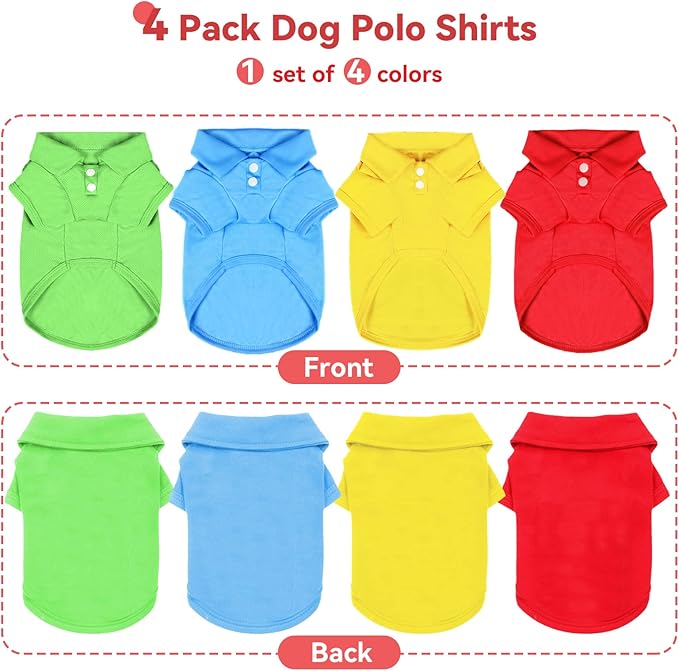 4 Pieces Dog Shirts Collared Polo T-Shirts for Small Medium Dogs Cats Boy Girl Dog Clothes Breathable Doggy Sweatshirt Puppy Kitten Small Breeds Pet Outfits Apparel Tops