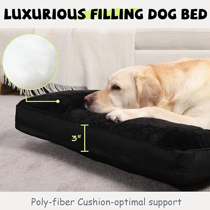 Dog Crate Bed Waterproof Deluxe Plush Dog Beds with Removable Washable Cover Anti-Slip Bottom Pet Sleeping Mattress for Large, Medium, Jumbo, Small Dogs, 35 x 22 inch, Black